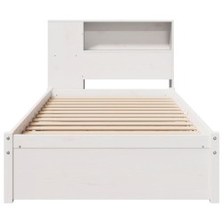 Lit bibliothèque sans matelas blanc 90x190cm bois de pin massif 