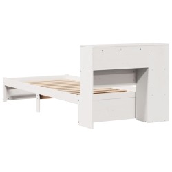 Lit bibliothèque sans matelas blanc 90x190cm bois de pin massif 