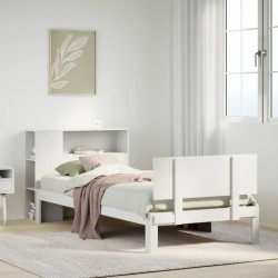 Lit bibliothèque sans matelas blanc 75x190cm bois de pin massif 