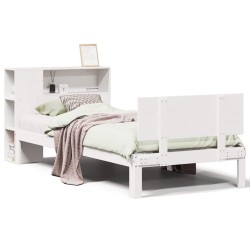 Lit bibliothèque sans matelas blanc 75x190cm bois de pin massif 