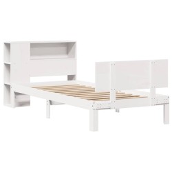 Lit bibliothèque sans matelas blanc 75x190cm bois de pin massif 