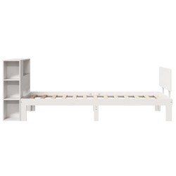 Lit bibliothèque sans matelas blanc 75x190cm bois de pin massif 