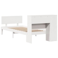 Lit bibliothèque sans matelas blanc 75x190cm bois de pin massif 