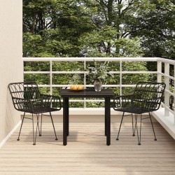 Ensemble à manger de jardin 3 pcs Noir Résine tressée 