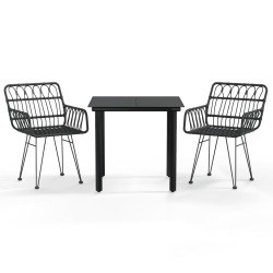 Ensemble à manger de jardin 3 pcs Noir Résine tressée 