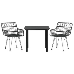 Ensemble à manger de jardin 3 pcs Noir Résine tressée 