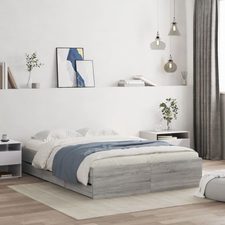 Cadre de lit avec tiroirs sans matelas sonoma gris 120x200 cm 