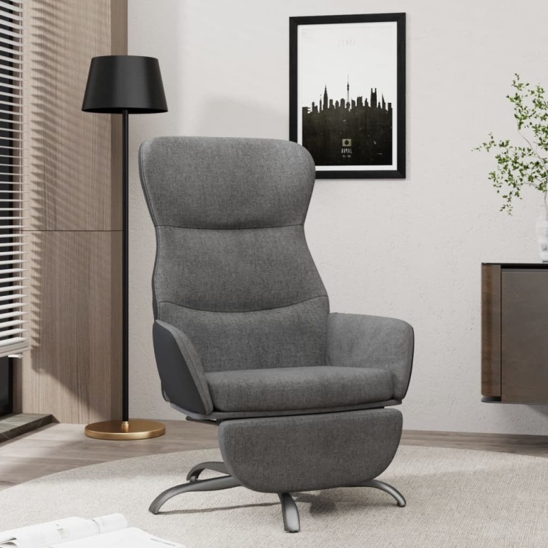 Chaise de relaxation avec repose-pieds Gris foncé Tissu 