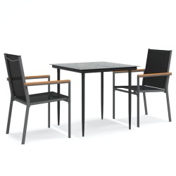 Ensemble à manger de jardin 3 pcs noir textilène et acier 