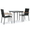 Ensemble à manger de jardin 3 pcs noir textilène et acier 