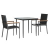 Ensemble à manger de jardin 3 pcs noir textilène et acier 