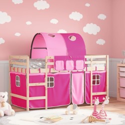 Lit mezzanine enfants avec tunnel sans matelas rose 80x200 cm 