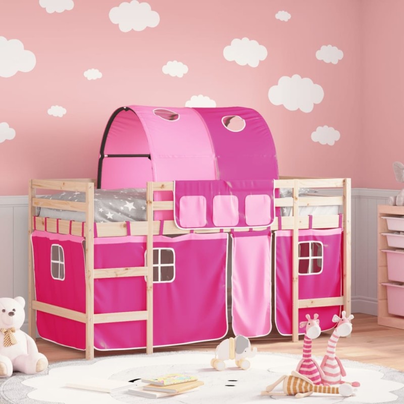 Lit mezzanine enfants avec tunnel sans matelas rose 80x200 cm 
