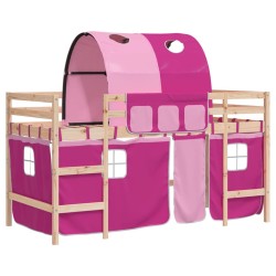 Lit mezzanine enfants avec tunnel sans matelas rose 80x200 cm 