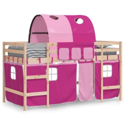 Lit mezzanine enfants avec tunnel sans matelas rose 80x200 cm 