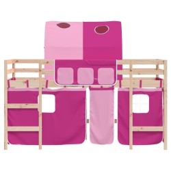 Lit mezzanine enfants avec tunnel sans matelas rose 80x200 cm 