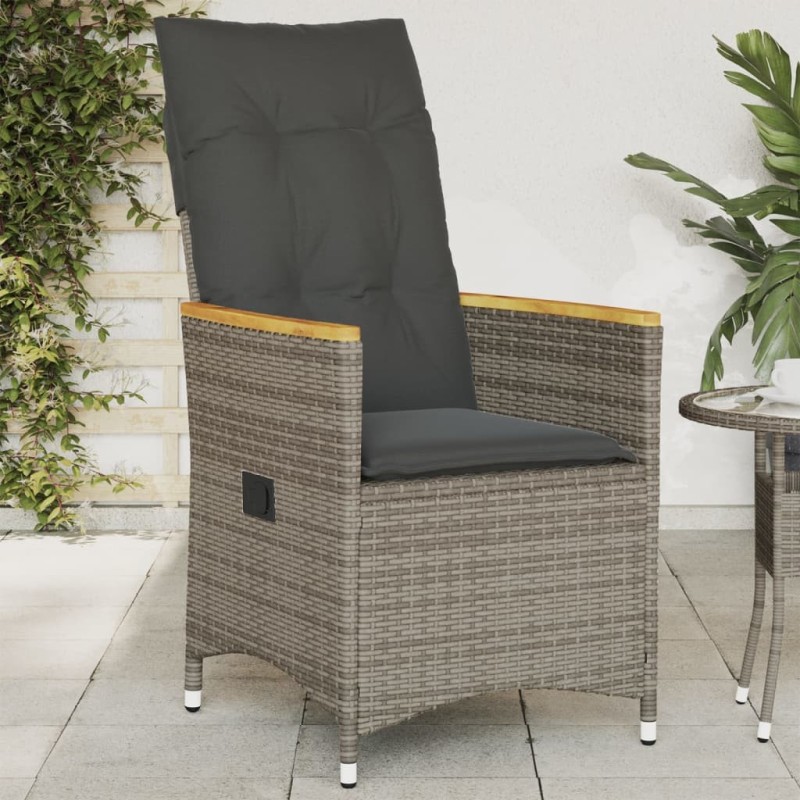 Chaise inclinable de jardin avec coussins gris résine tressée 