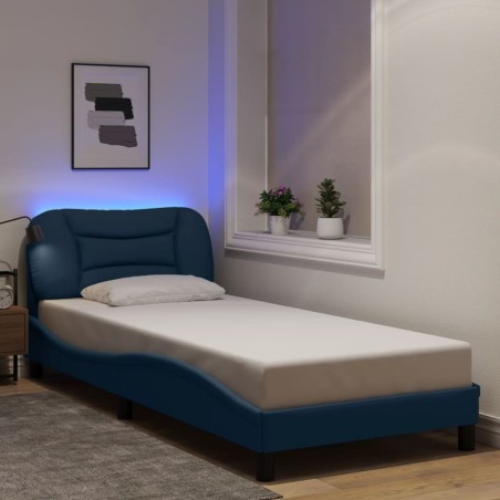 Cadre de lit avec LED sans matelas bleu 90x190 cm tissu 