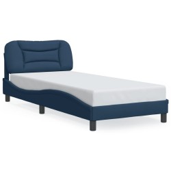 Cadre de lit avec LED sans matelas bleu 90x190 cm tissu 