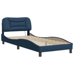Cadre de lit avec LED sans matelas bleu 90x190 cm tissu 