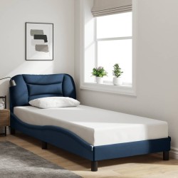 Cadre de lit avec LED sans matelas bleu 90x190 cm tissu 
