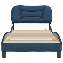 Cadre de lit avec LED sans matelas bleu 90x190 cm tissu 
