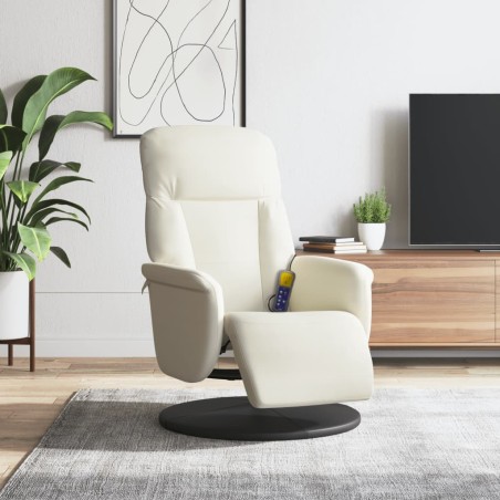 Fauteuil inclinable de massage avec repose-pieds crème velours 
