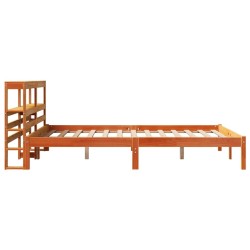 Cadre de lit et tête de lit sans matelas cire marron 135x190 cm 