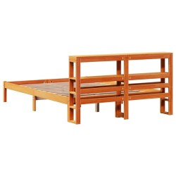 Cadre de lit et tête de lit sans matelas cire marron 135x190 cm 