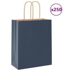 Sacs en papier 250 pcs avec poignées bleu 18x8x22 cm 