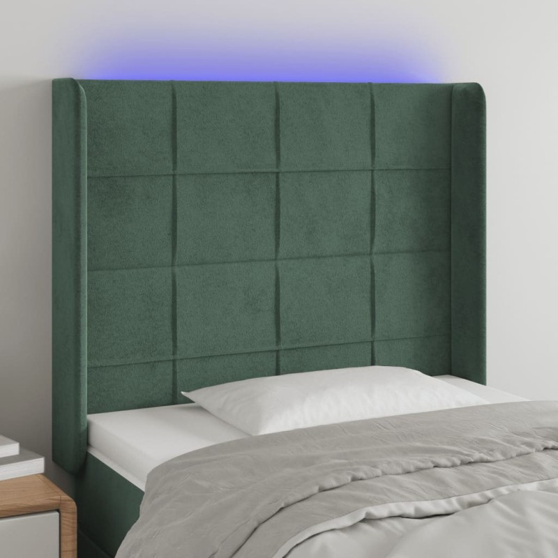 Tête de lit à LED Vert foncé 103x16x118/128 cm Velours 