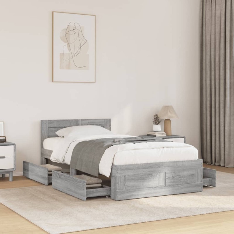 Cadre de lit et tête de lit sans matelas gris béton 100x200 cm 