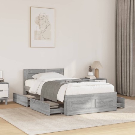 Cadre de lit et tête de lit sans matelas gris béton 100x200 cm 