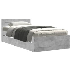 Cadre de lit et tête de lit sans matelas gris béton 100x200 cm 