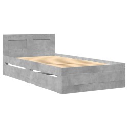 Cadre de lit et tête de lit sans matelas gris béton 100x200 cm 