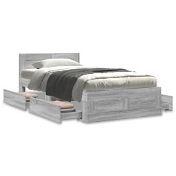 Cadre de lit et tête de lit sans matelas gris béton 100x200 cm 
