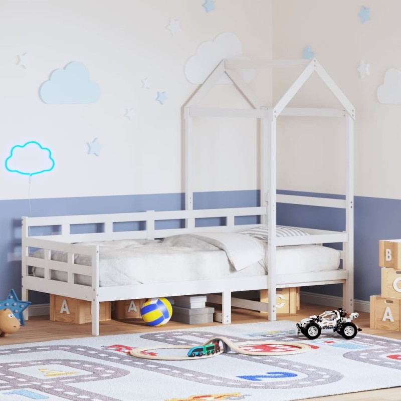 Lit de jour avec toit sans matelas blanc 90x190 cm bois massif 
