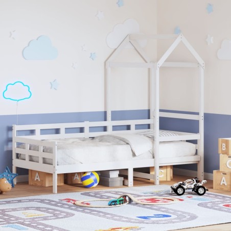 Lit de jour avec toit sans matelas blanc 90x190 cm bois massif 