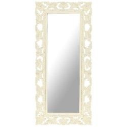 Miroir sculpté à la main Blanc 110x50cm Bois de manguier massif 