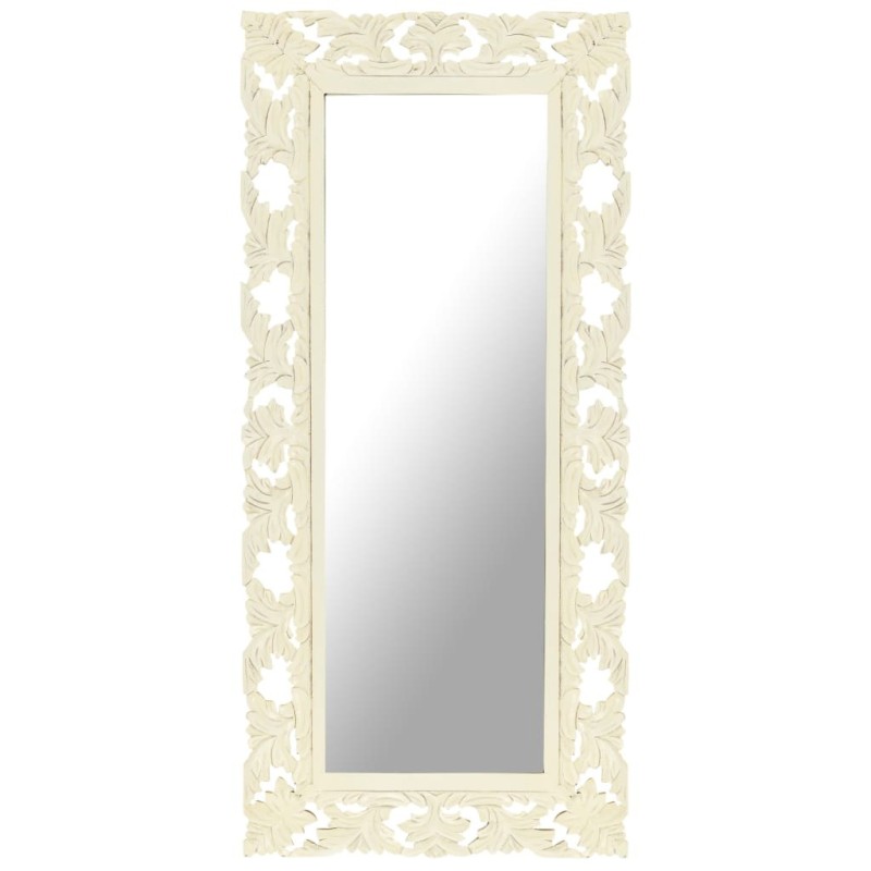 Miroir sculpté à la main Blanc 110x50cm Bois de manguier massif 