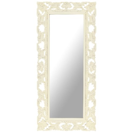 Miroir sculpté à la main Blanc 110x50cm Bois de manguier massif 
