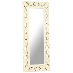 Miroir sculpté à la main Blanc 110x50cm Bois de manguier massif 