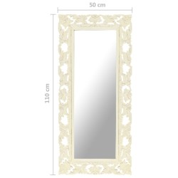 Miroir sculpté à la main Blanc 110x50cm Bois de manguier massif 