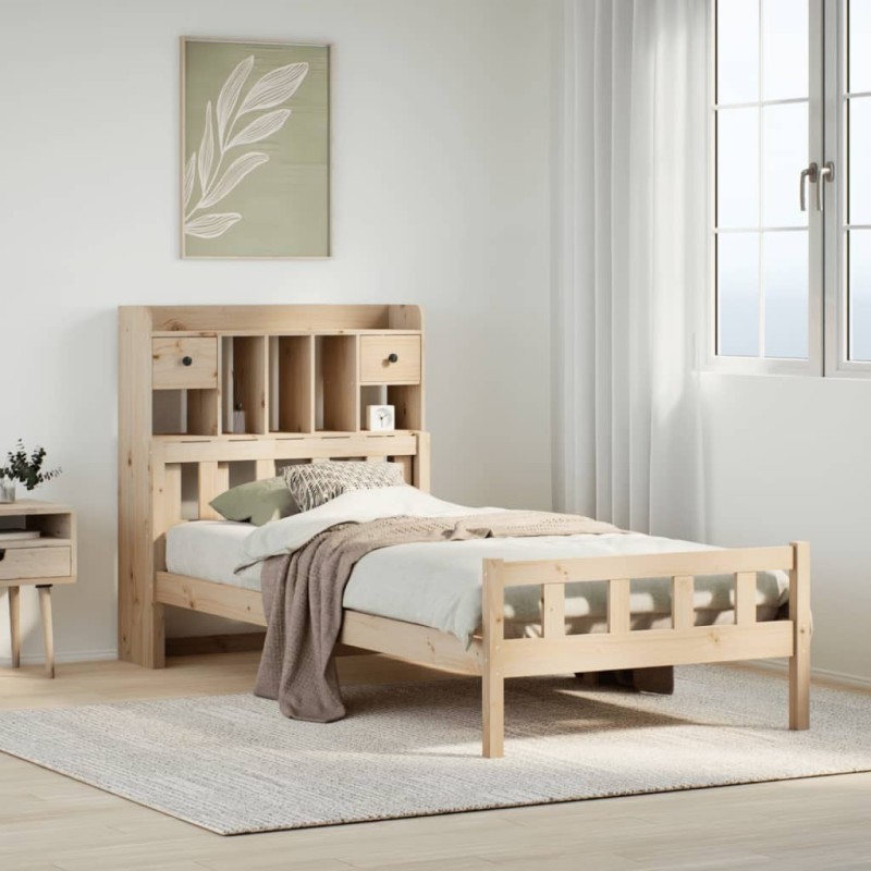 Lit bibliothèque sans matelas 90x190 cm bois de pin massif 