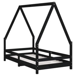 Cadre de lit pour enfant noir 80x160 cm bois de pin massif 