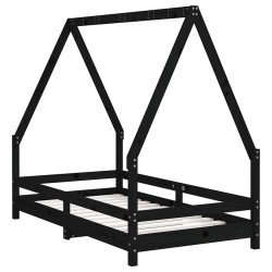 Cadre de lit pour enfant noir 80x160 cm bois de pin massif 