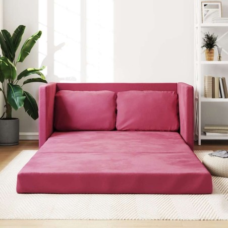 Canapé-lit 2 en 1 rouge bordeaux 122x204x55 cm velours 