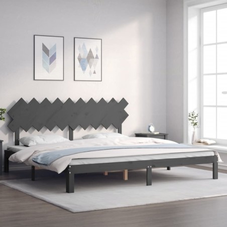 Cadre de lit sans matelas gris 200x200 cm bois massif de pin 
