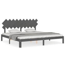 Cadre de lit sans matelas gris 200x200 cm bois massif de pin 