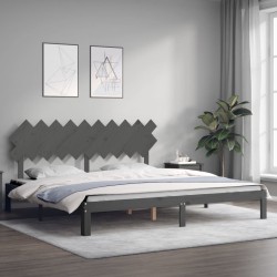 Cadre de lit sans matelas gris 200x200 cm bois massif de pin 